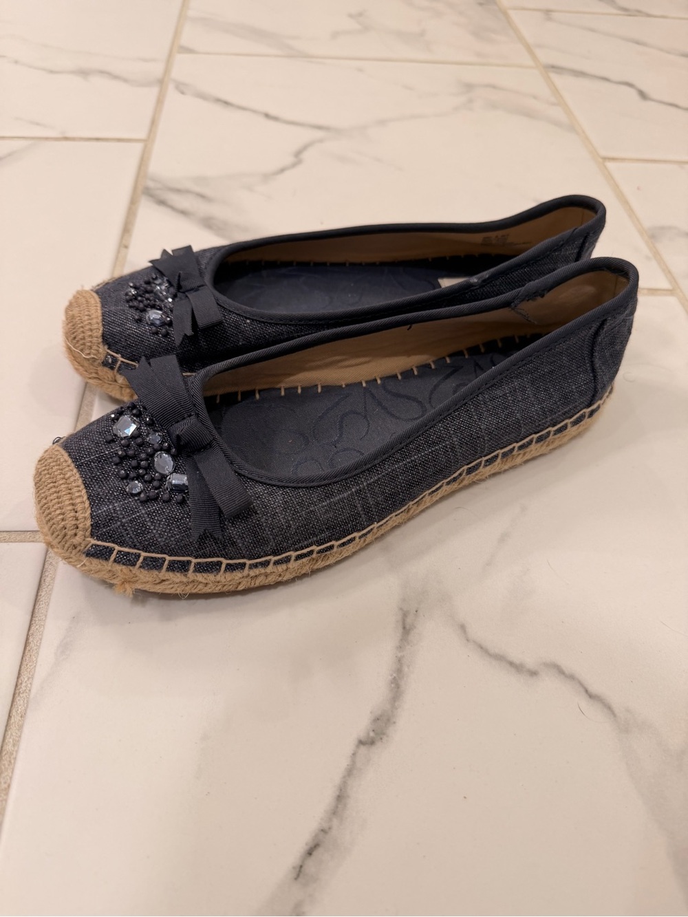 Simply Vera Vera Wang Navy Embellished Espadrille Flats with Bow - Picture 4 of 7